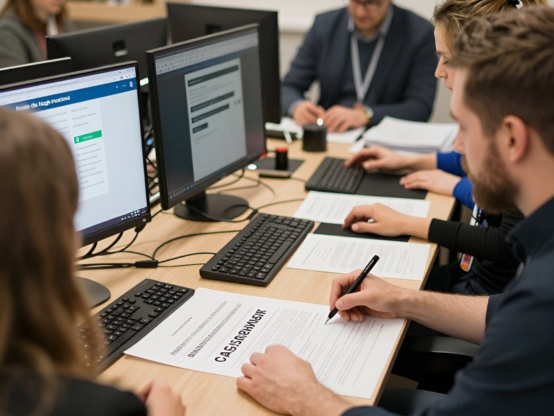 Команда экспертов работает в офисе над обзором легальных букмекеров с системой кэшбэка
